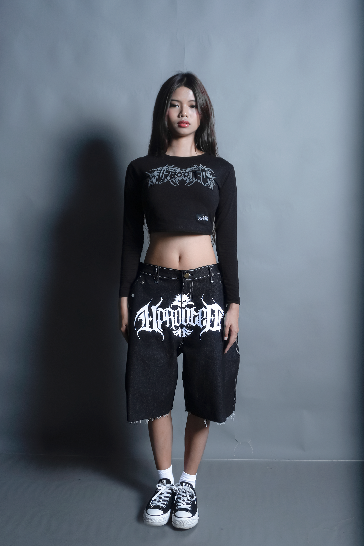 "REFLECT CROP" BODY SUIT LONGSLEEVE CROP IN BLACK