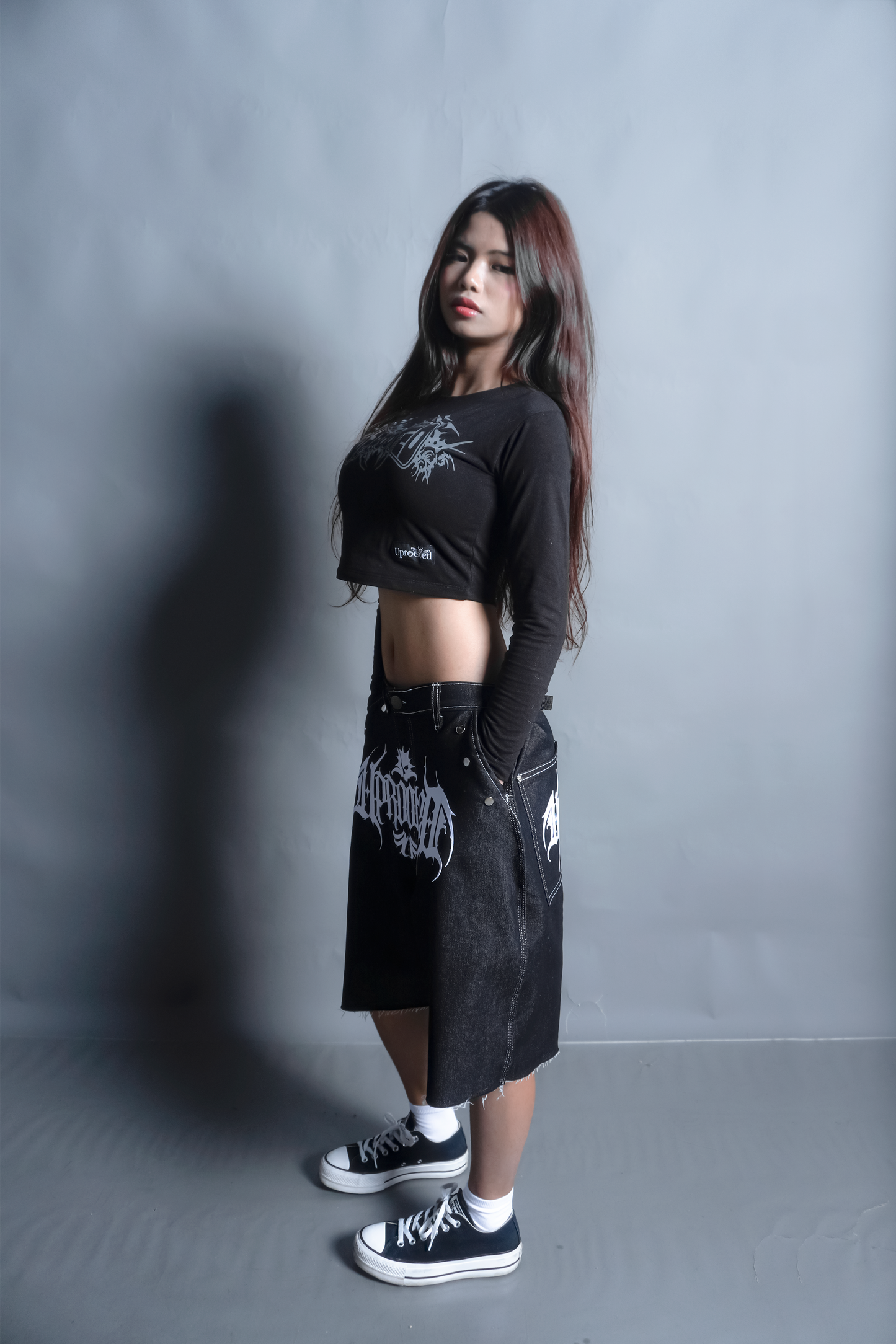 "REFLECT CROP" BODY SUIT LONGSLEEVE CROP IN BLACK