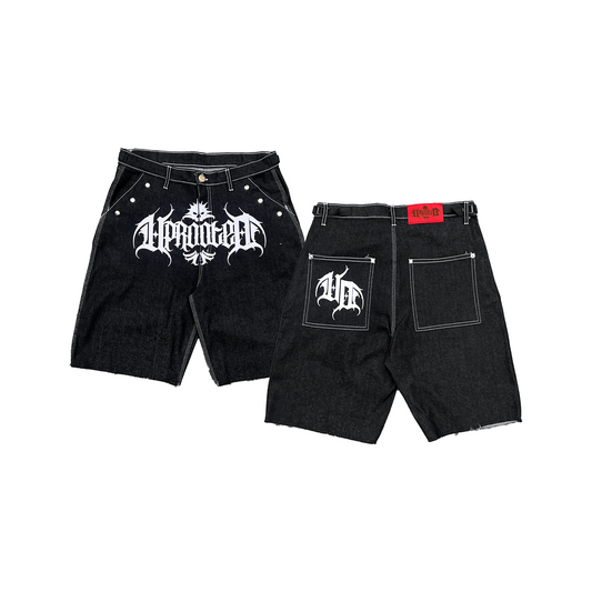 "HARD CUT DENIM JORTS" IN DENIM BLACK